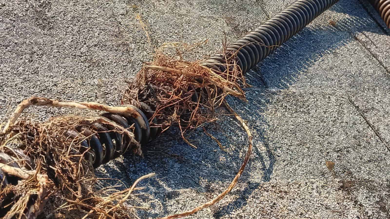 Tree roots wrapped around a sewer drain line from a St. Louis home
